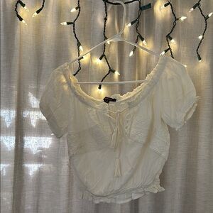 White Lace-Up Peasant Top